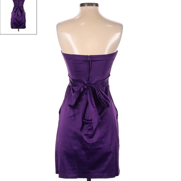 Teeze Me Strapless Sweetheart Dress Purple A-Line Satin Pockets Tie Back 3 EUC - Picture 2 of 4